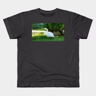 Graceful Swan Standing Under a Tree Kids T-Shirt